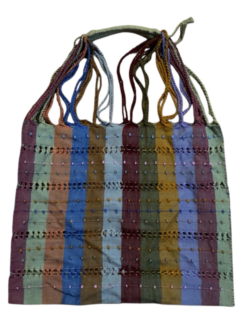 Handmade Mexican Woven Artisan Market Tote Bag | Multicolor Striped Boho Shoulde